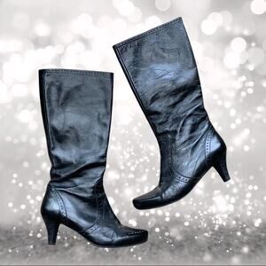 FRANCESCO MORICHETTI Black Leather Spectator Tall Boots Low Heel Size 40 / 9.5